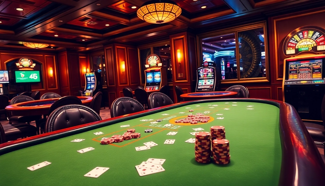 Experience high-stakes gaming at trang chủ 789bet with an elegant casino scene featuring poker, roulette, and slot excitement.