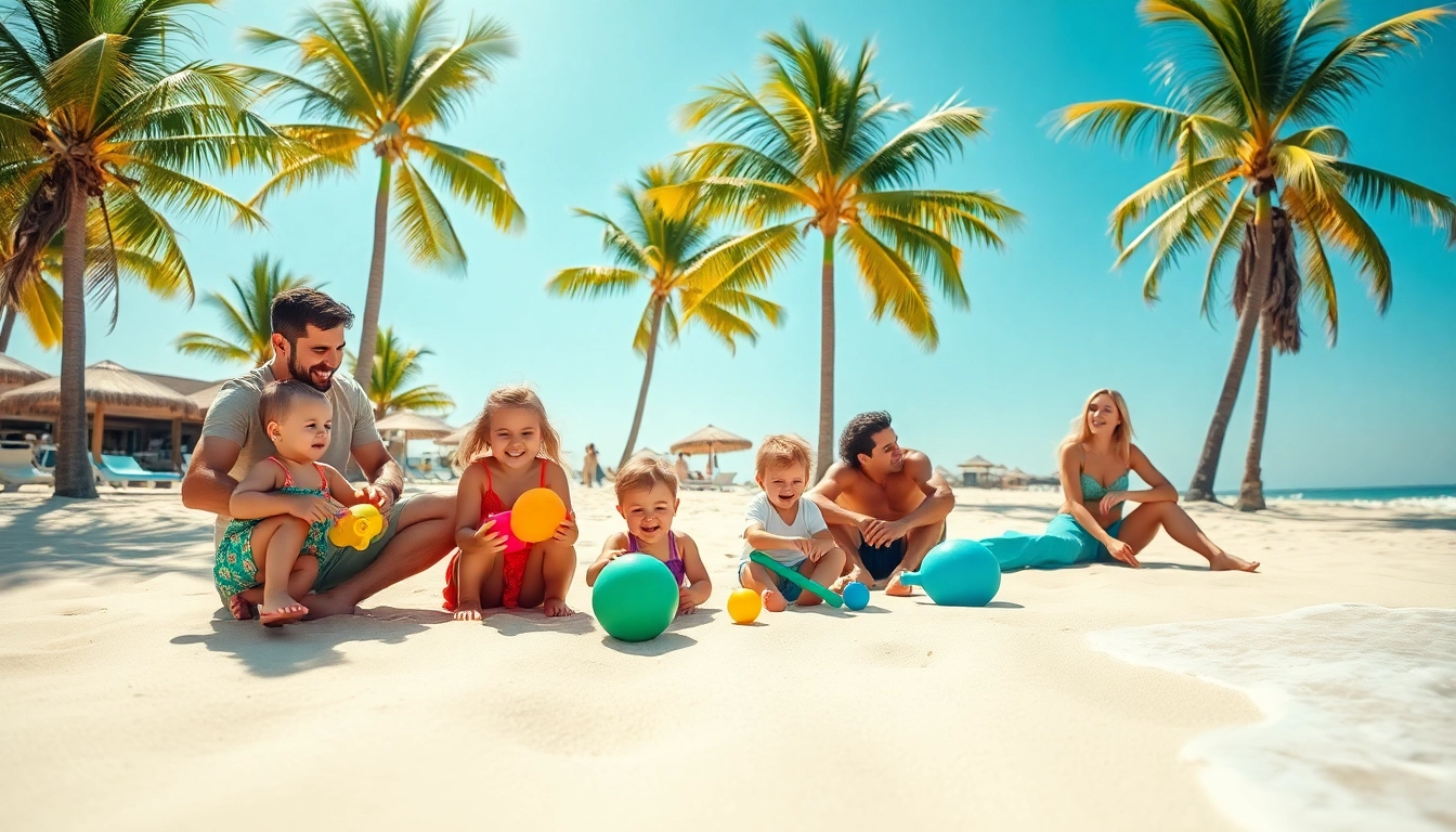Engage in Cabo family activities featuring children playing and parents relaxing on the beach.