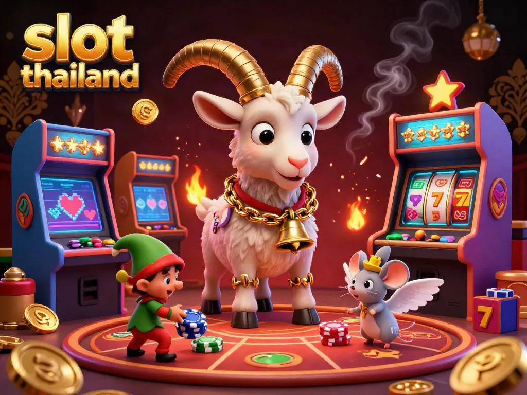 Experience a thrilling casino adventure with Krampus and friends in this vibrant "slot thailand" illustration!