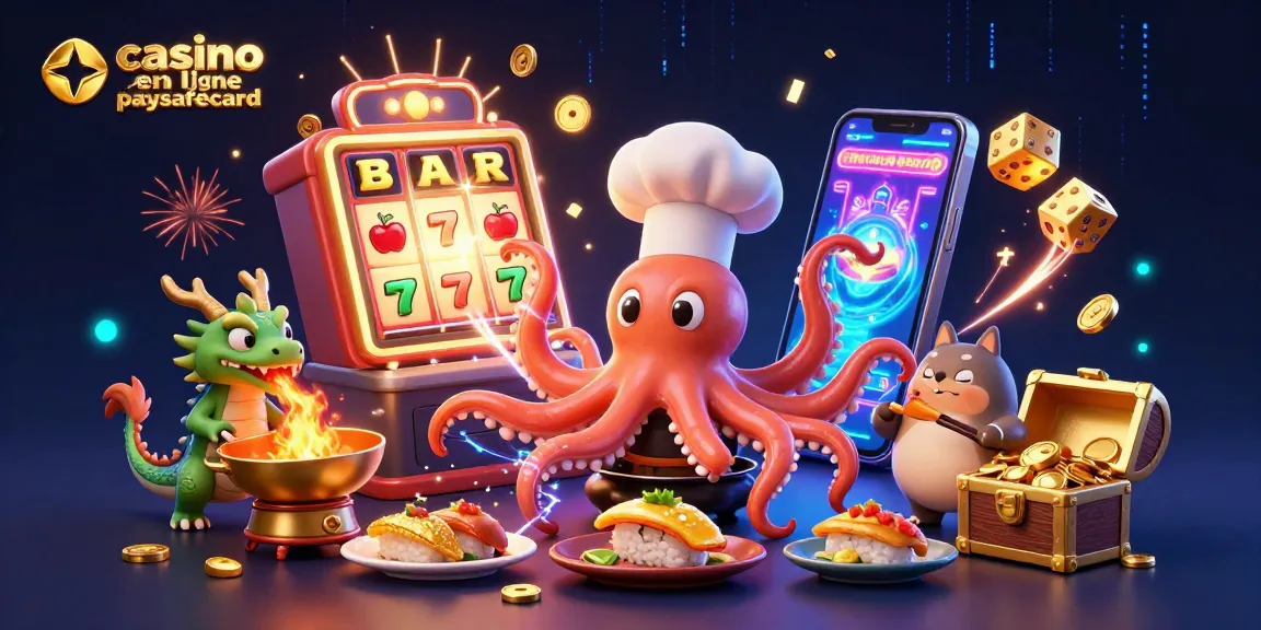 Capturez l'excitation d'un casino en ligne paysafecard avec un chef sushi octopus et des éléments de jeu dynamiques.