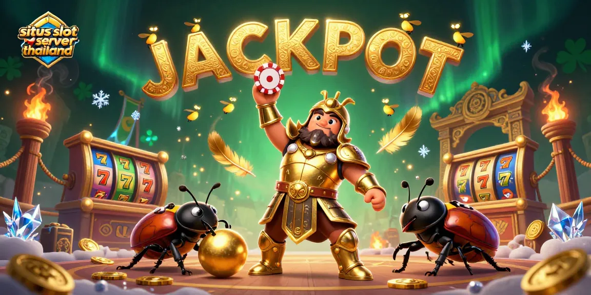Situs slot server thailand showcases a vibrant scene with winning beetles and jackpot symbols in action.
