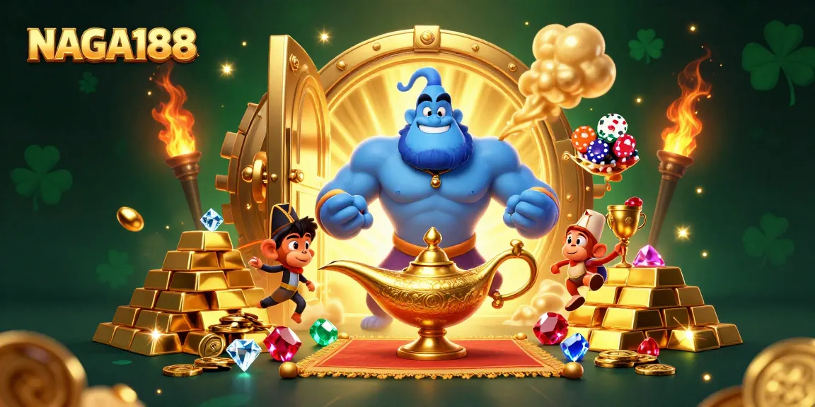 NAGA188 menawarkan permainan yang seru dengan genie yang muncul dari lampu dalam suasana megah kasino