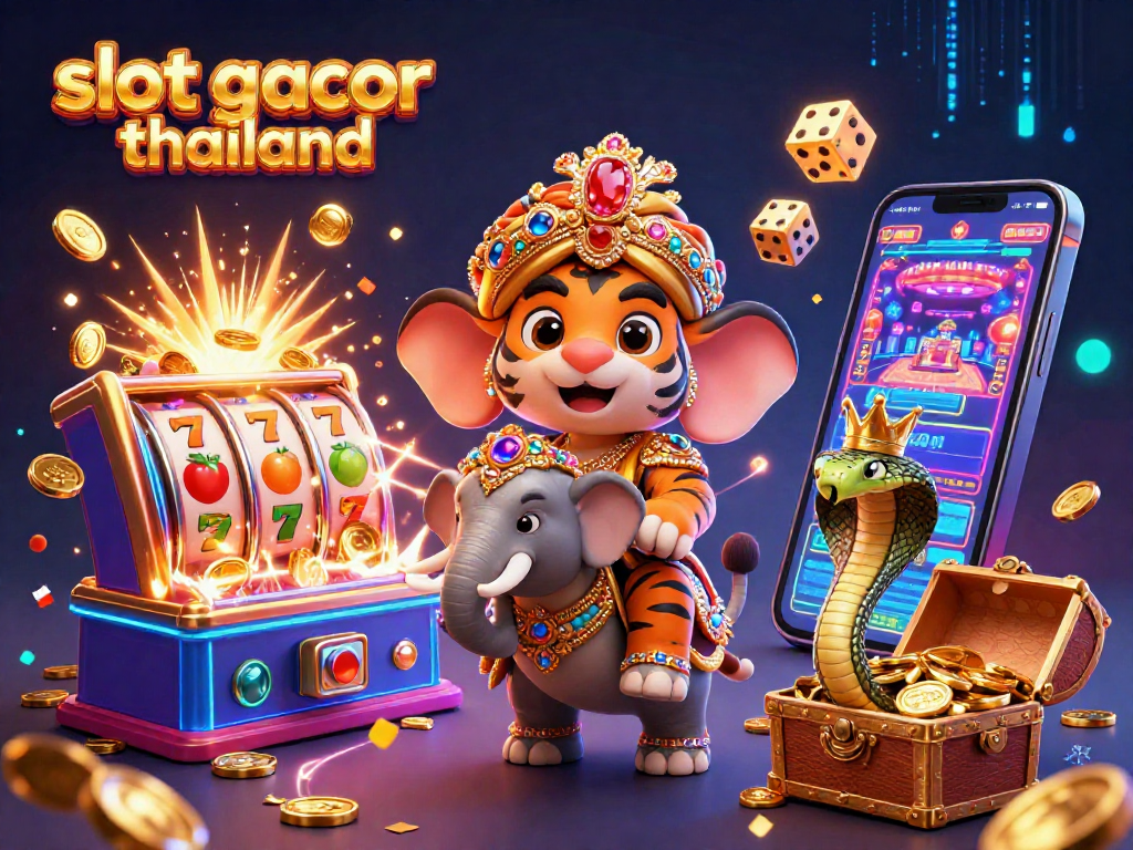 Engage in slot gacor thailand with vibrant 3D illustration of a maharaja tiger and treasures.
