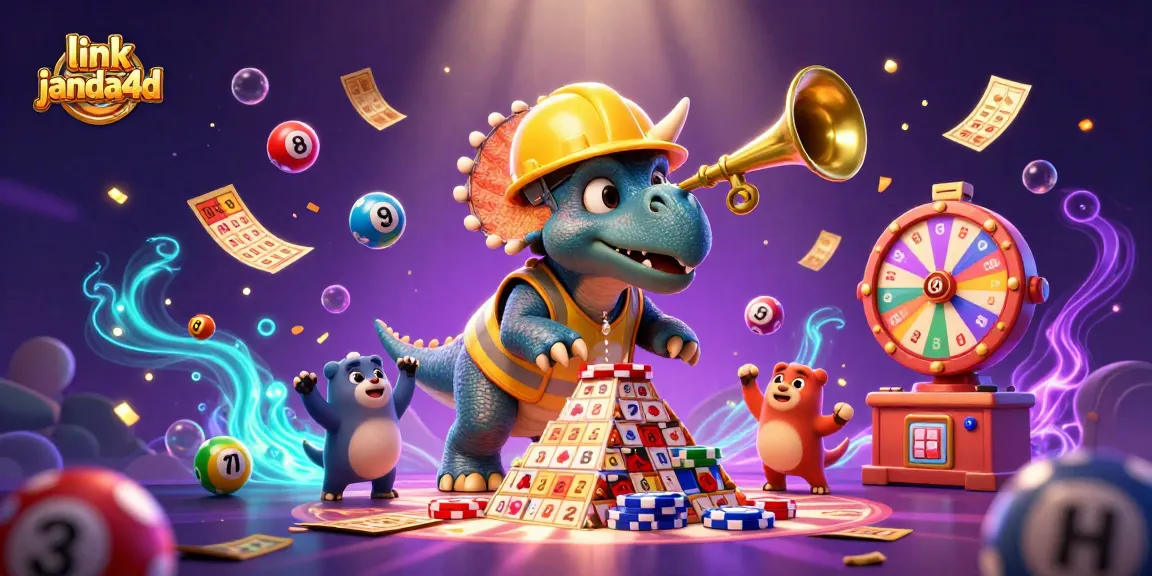 Permainan menarik uang dengan link janda4d, chip poker, dan bola lotere berwarna yang dinamis.
