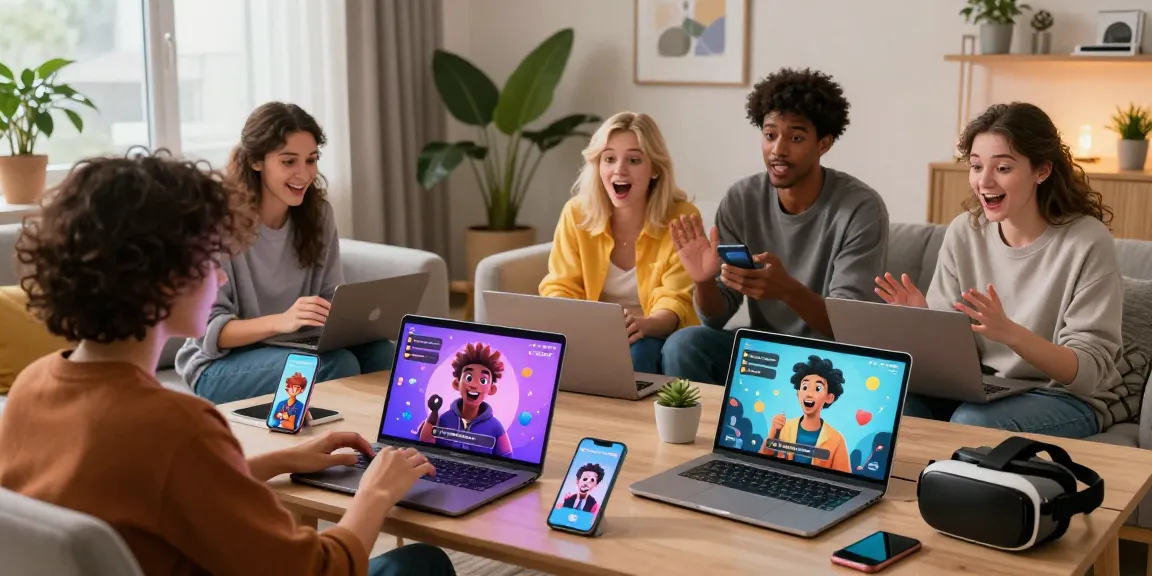 Engaging scene of users enjoying NSFW AI chat with animated characters on devices, showcasing vibrant interactions.