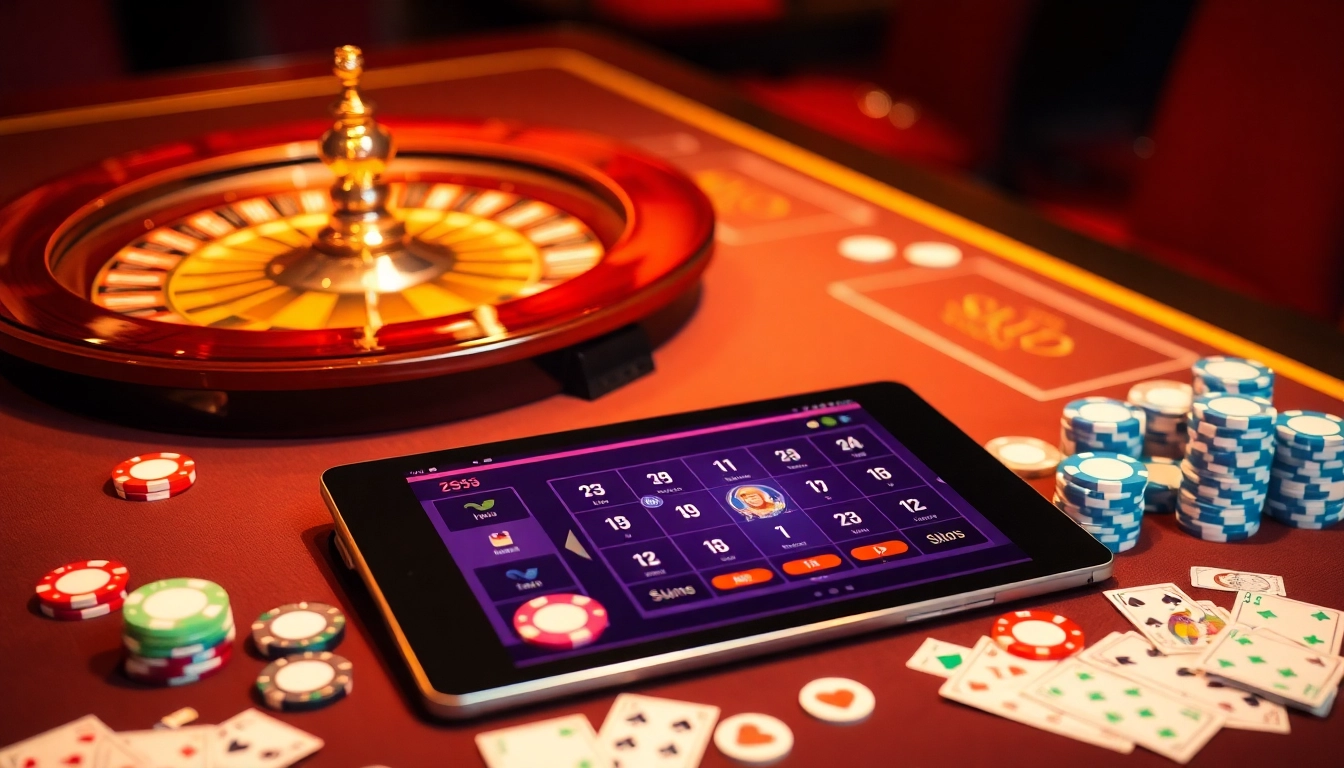 Découvrez une expérience de jeu palpitante dans un casino en ligne argent réel avec une roue de roulette vibrante et des jetons de poker élégants.