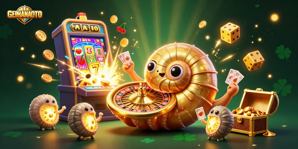 Menangkan hadiah menarik di GERHANATOTO dengan ilustrasi kasino 3D yang kaya dan dinamis.