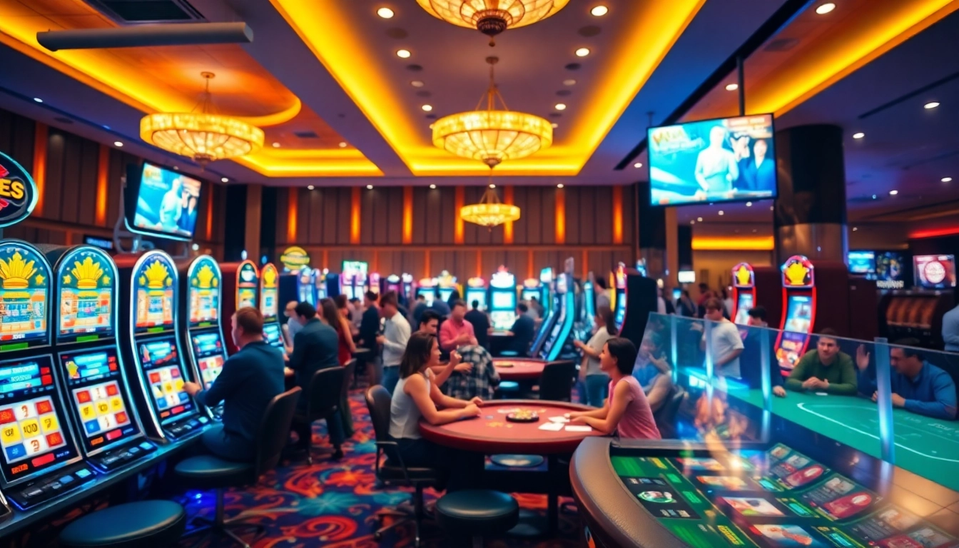 Engaging atmosphere of online casinos Alberta featuring vibrant players and games.