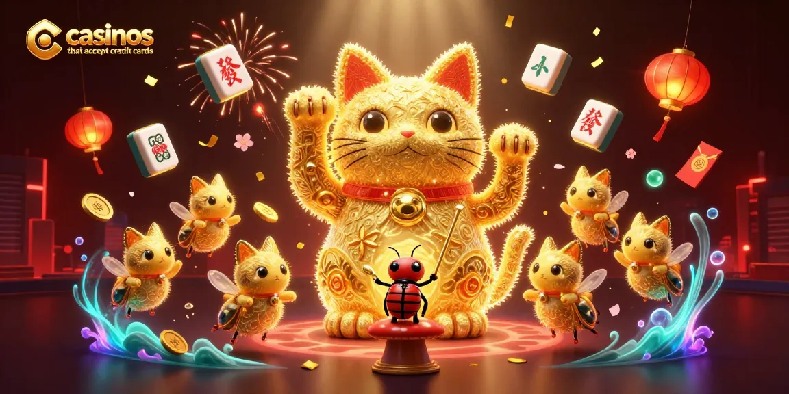 Experience the magic of casinos that accept credit cards with vibrant lucky symbols and golden fireflies.