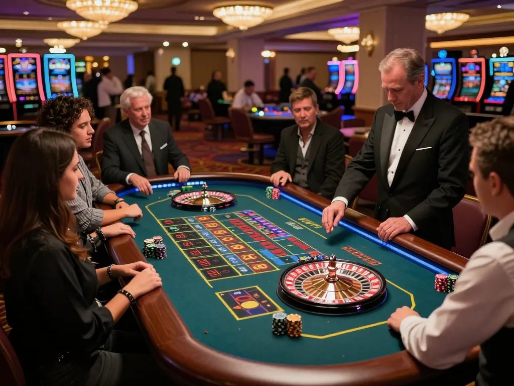 TG88 players placing bets at an exciting roulette table, capturing the vibrant casino atmosphere
