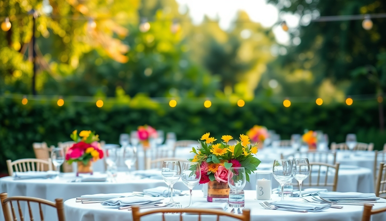 Showcase of Table Rentals with elegant decorations for an outdoor event