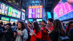 Engaged fans participating in sports betting sites India with vibrant displays and dynamic atmosphere.