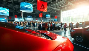 Explore the vibrant Auto Cars Show featuring various sleek vehicles and enthusiastic attendees.