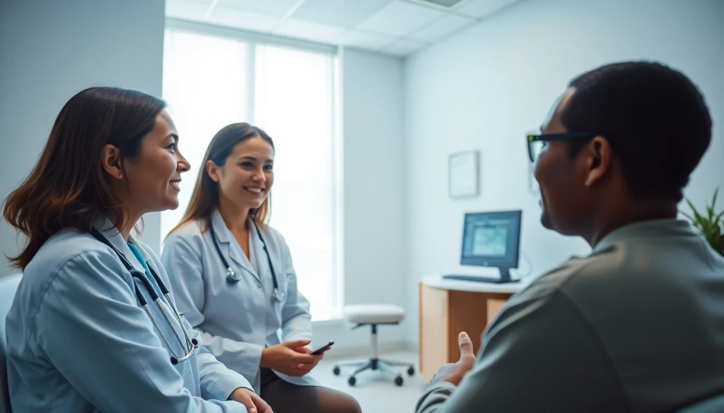 Engaging health consultation between a practitioner and a patient in a modern setting.