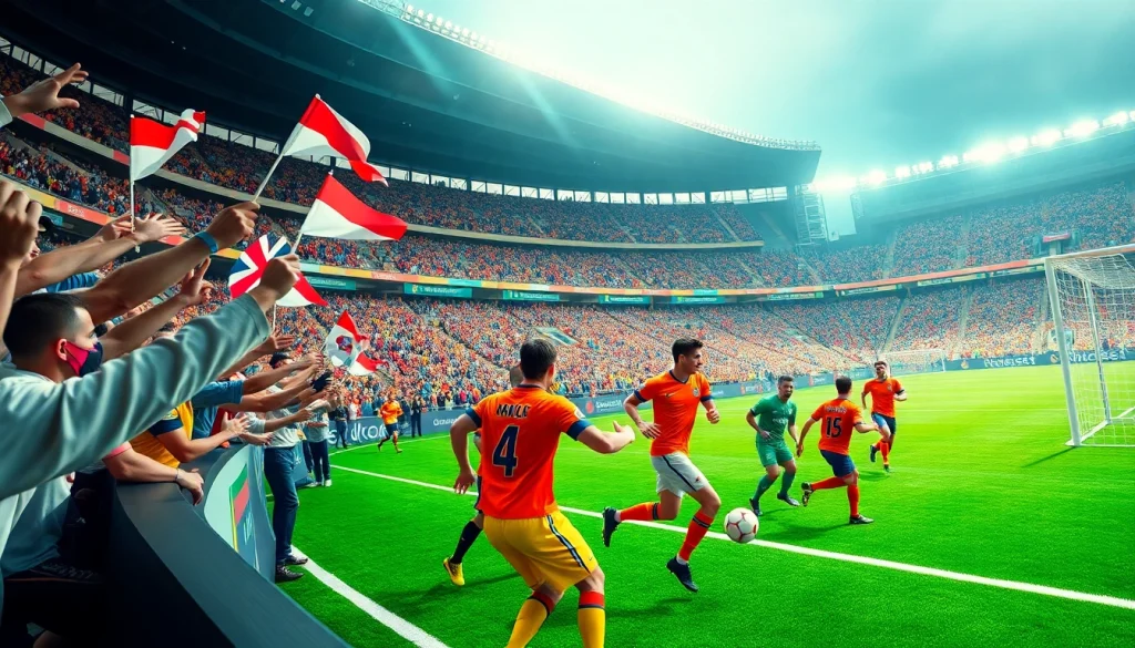 축구중계 중 열정적인 축구 경기를 즐기는 팬들과 선수들이 가득한 장면