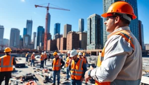 Manhattan Commercial General Contractor managing an urban construction site with workers in action.