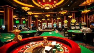 Experience excitement at casino 8kbet with vibrant tables, spinning roulette, and dazzling slot machines.