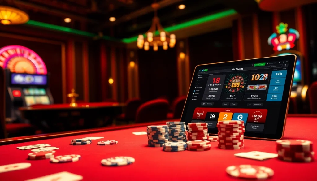 Players engaging with a vibrant Hi88 casino scene featuring poker and slots.