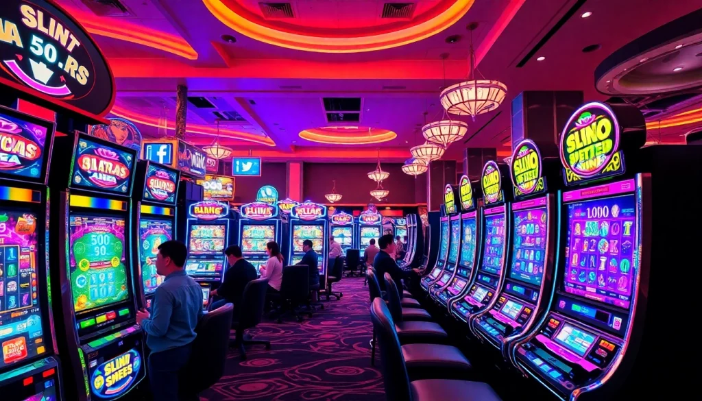 Menikmati slot deposit pulsa di lingkungan kasino yang meriah dan penuh warna.