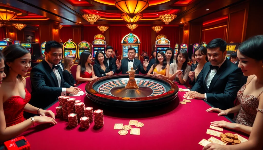 Engaged players at a roulette table enjoying the ambiance of https://jun88buzz.info/ casino excitement.