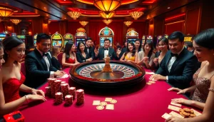 Engaged players at a roulette table enjoying the ambiance of https://jun88buzz.info/ casino excitement.