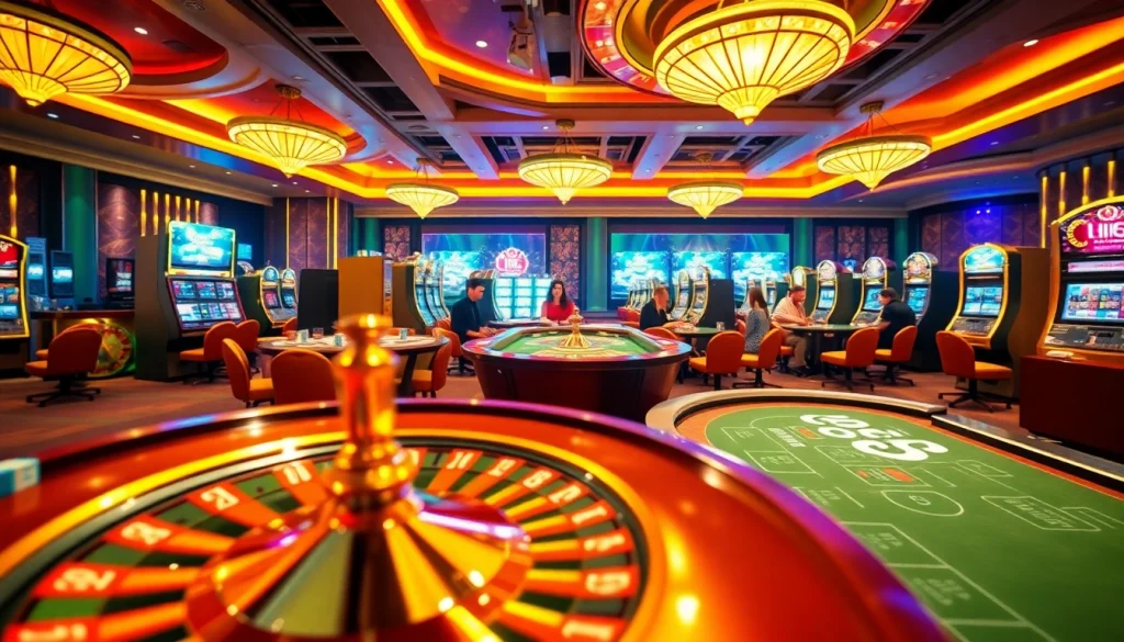 Players enjoying a thrilling game environment at Hi88 online casino, featuring tables and engaging visuals.