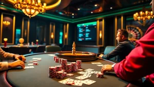 Bongdalu energizes gamblers at an upscale poker table with vibrant chips and luxurious atmosphere.
