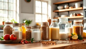 Display of various industrial sweetener options in a bright kitchen setting.