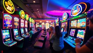 Kode4d slot gaming experience with vibrant machines and lively atmosphere