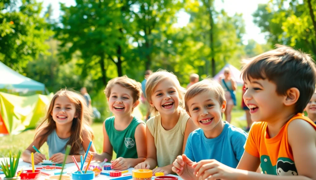 Children enjoying activities at holiday camps under bright sunshine, showcasing joy and camaraderie.