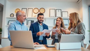 Expert led warranty company team collaborating in a bright office environment focused on developing solutions.