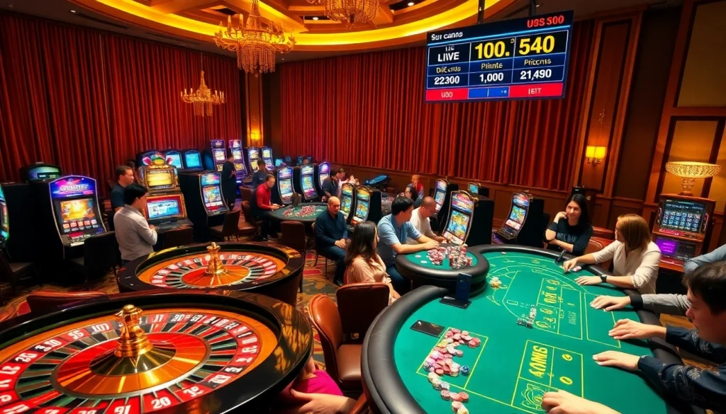 Exciting gambling scene at Nhà cái U888 casino featuring vibrant tables and engaging players.