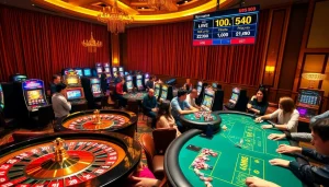 Exciting gambling scene at Nhà cái U888 casino featuring vibrant tables and engaging players.