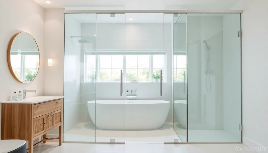 Showcase of glass shower doors in an elegant bathroom design with modern aesthetics.