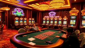 Experience the excitement of slot demo mahjong amidst vibrant casino activities with players enjoying demos.