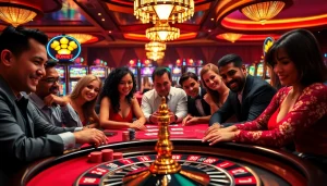 Players are enjoying intense poker action at a luxurious table in a casino featuring 88i themed elements.