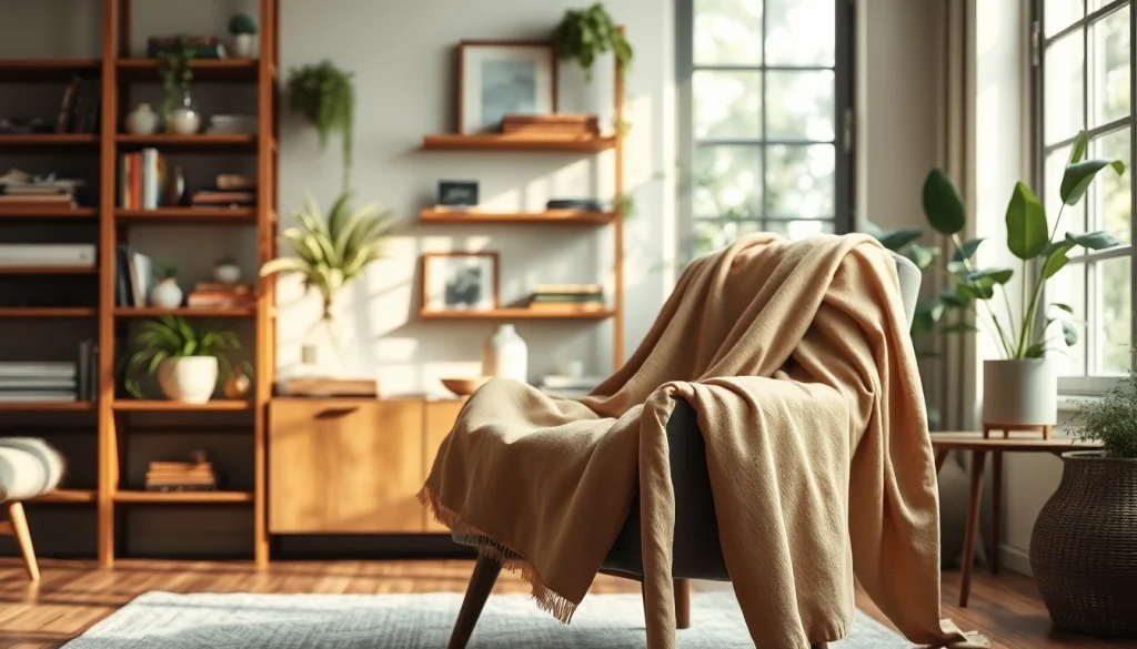 Zie nepbont stoffen in een stijlvolle woonkamer, mooi gedrapeerd over een moderne stoel.