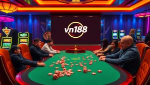 Experience the excitement of gaming at 'vn168' with intense poker action and casino luxury.