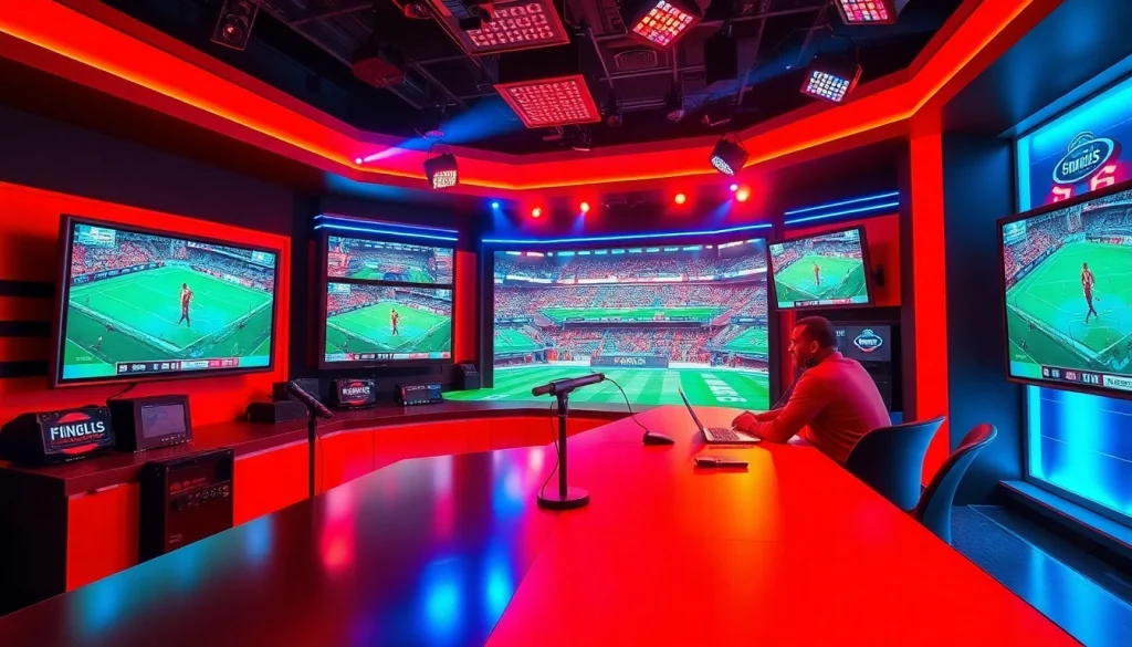 Dynamic broadcasting scene showcasing Sports Broadcasting highlights and studio professionalism.
