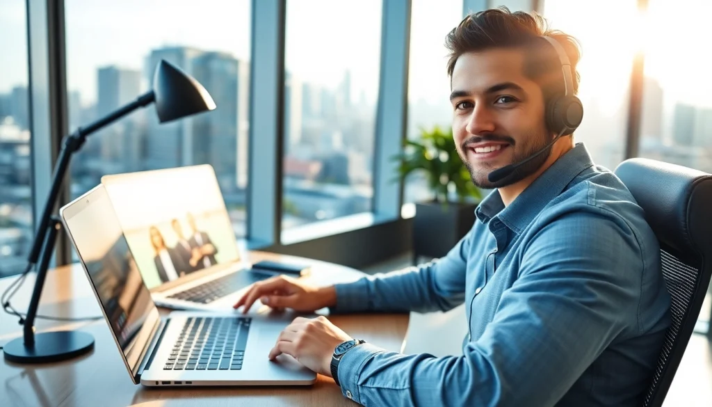 Remote sales closer jobs featuring a professional in a modern workspace connecting with clients.