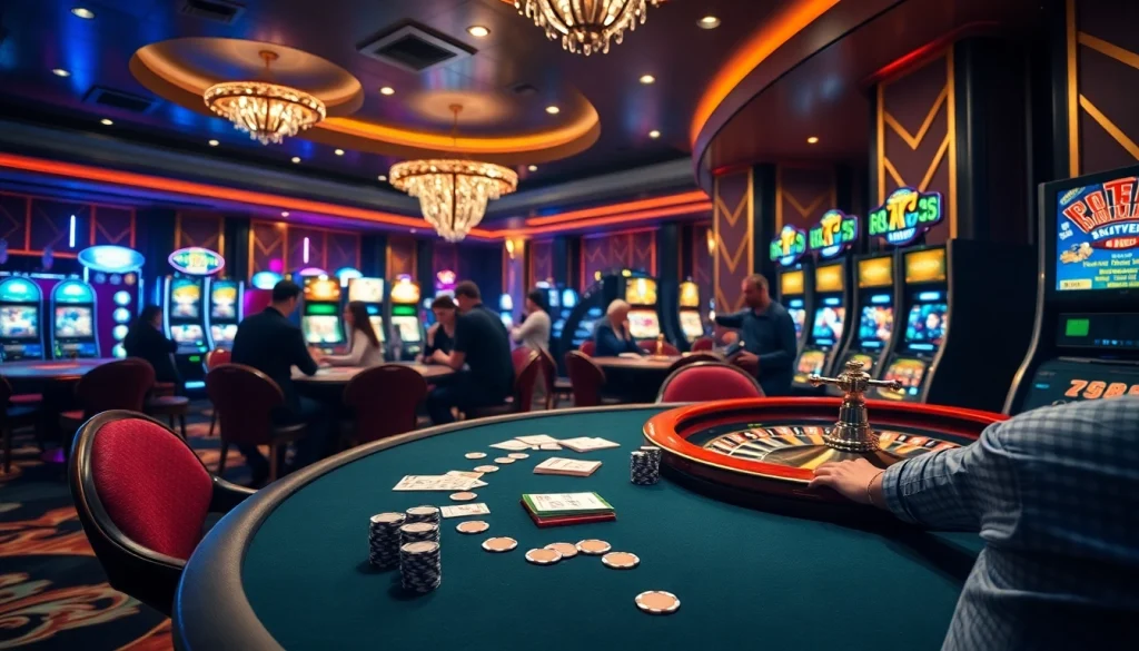 Players enjoying various games at b52club casino, including poker and roulette.