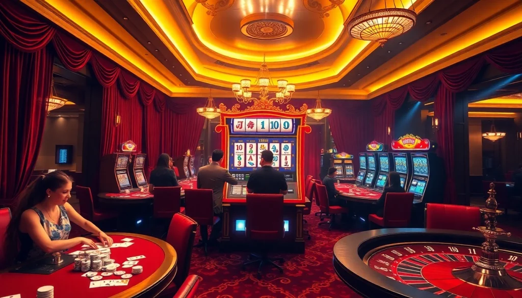 Experience thrill at a mahjong slot demo machine in a luxurious casino atmosphere.