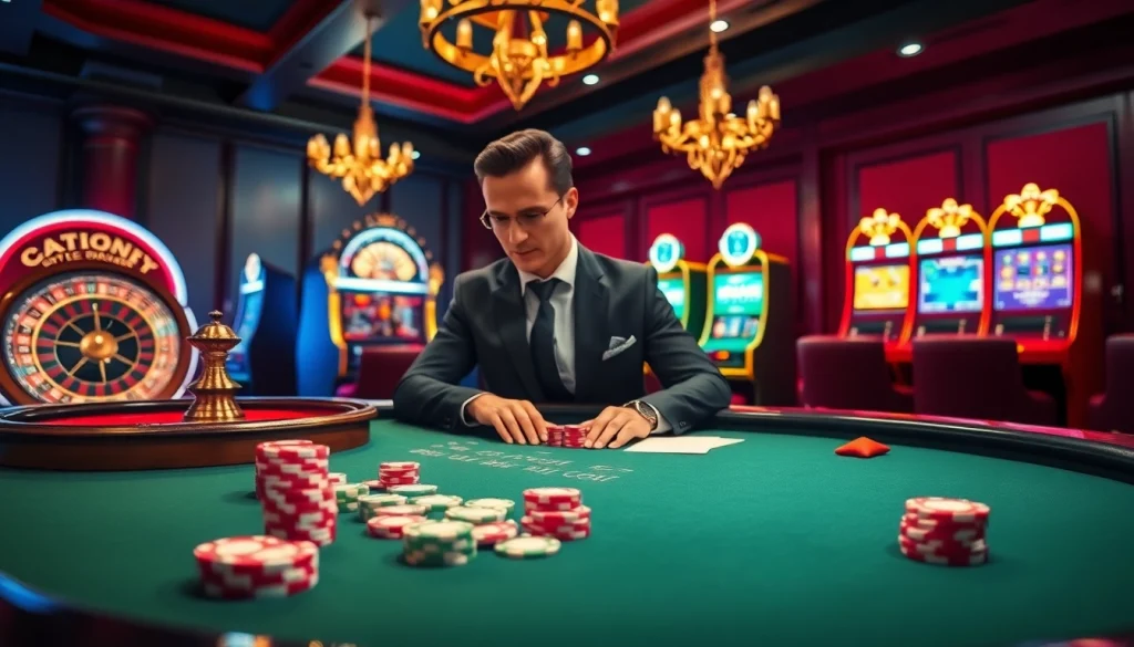 Découvrez l'excitation du casino en ligne Français avec des jetons de poker colorés et une élégante roue de roulette.