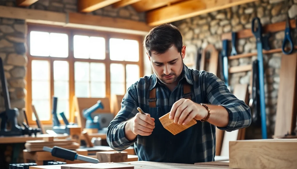 Carpentry apprenticeship showcasing a carpenter shaping wood in a bright workshop.