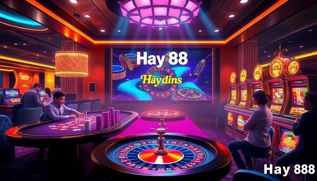 Exciting online gambling atmosphere at nhà cái Hay88 with vibrant casino elements.