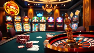 Découvrez l'adrénaline du casino en ligne argent réel avec cette scène vivante de poker et de machines à sous.