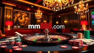 Experience the thrill at mm88.com with vibrant roulette tables and colorful casino elements.