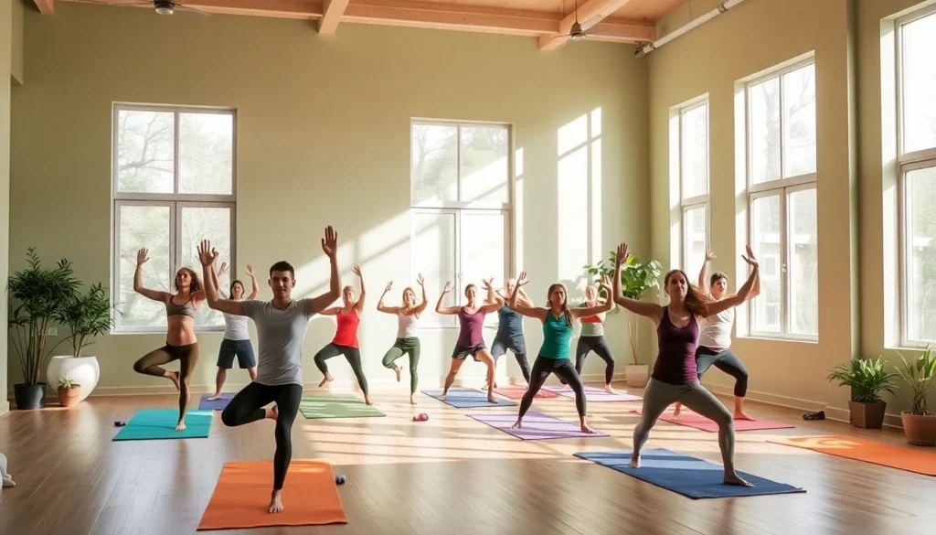 ホットヨガ おすすめ シーン、明るく落ち着いたスタジオで多様な参加者たち