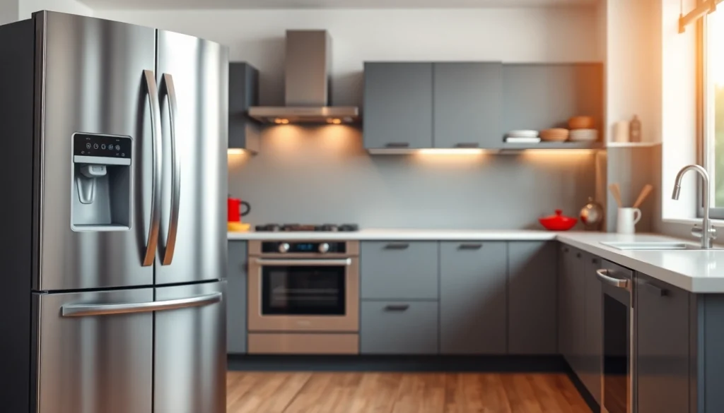 Showcasing modern home appliances including a stylish refrigerator and oven in a bright kitchen.