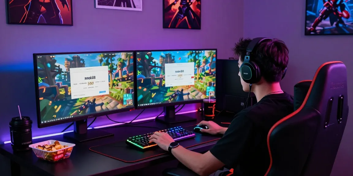 Engaged user at gaming desk navigating rokok88 login in a vibrant gaming lounge.